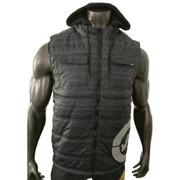 NWT ECKO UNLTD. RHINO AUTHENTIC MEN'S BLACK ZIP UP HOODIE PUFFER SLEEVELESS VEST